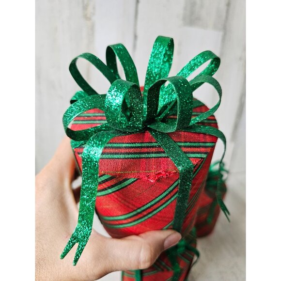 Pier 1 glitter metal present RARE retired Xmas decor vintage retired plaid green - Picture 6 of 13